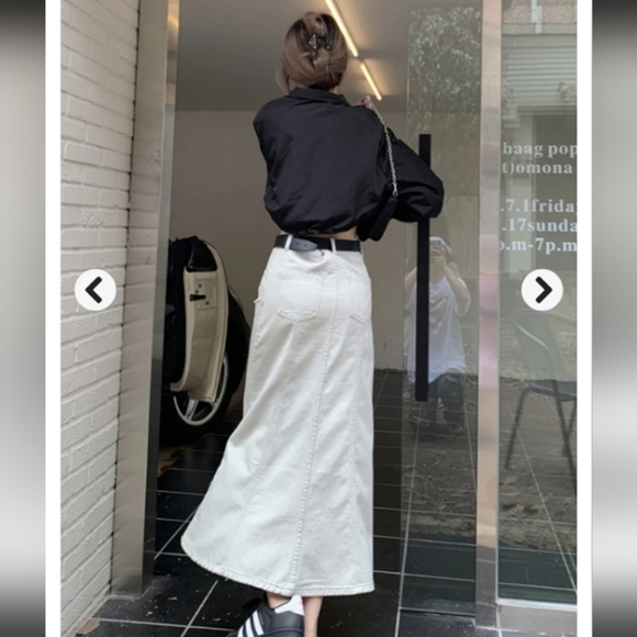 Lovito Off White Denim Mermaid Fairycore Casual Flared Whimsigoth Midi Skirt - Picture 3 of 8